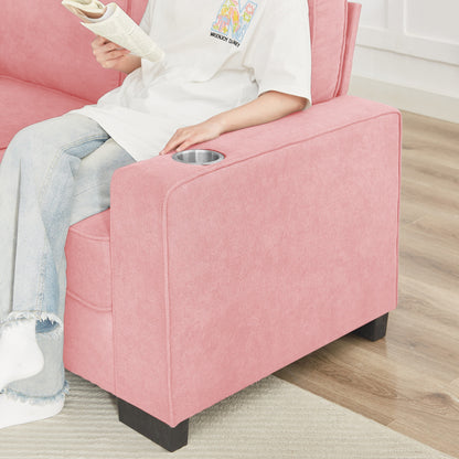 Divano a 3 posti in velluto 84.25 con braccioli portabicchieri e cuscini a molle ad alta densità