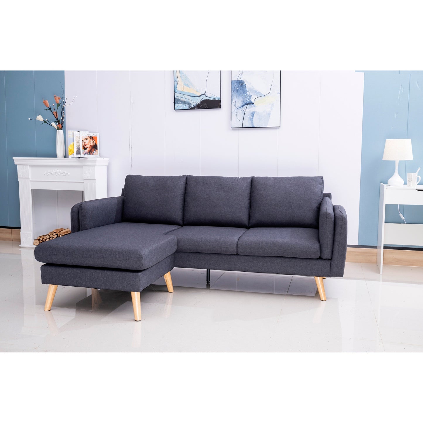 Divano a L da 84,6 pollici con poggiapiedi intercambiabili - Perfetto per soggiorno e appartamento