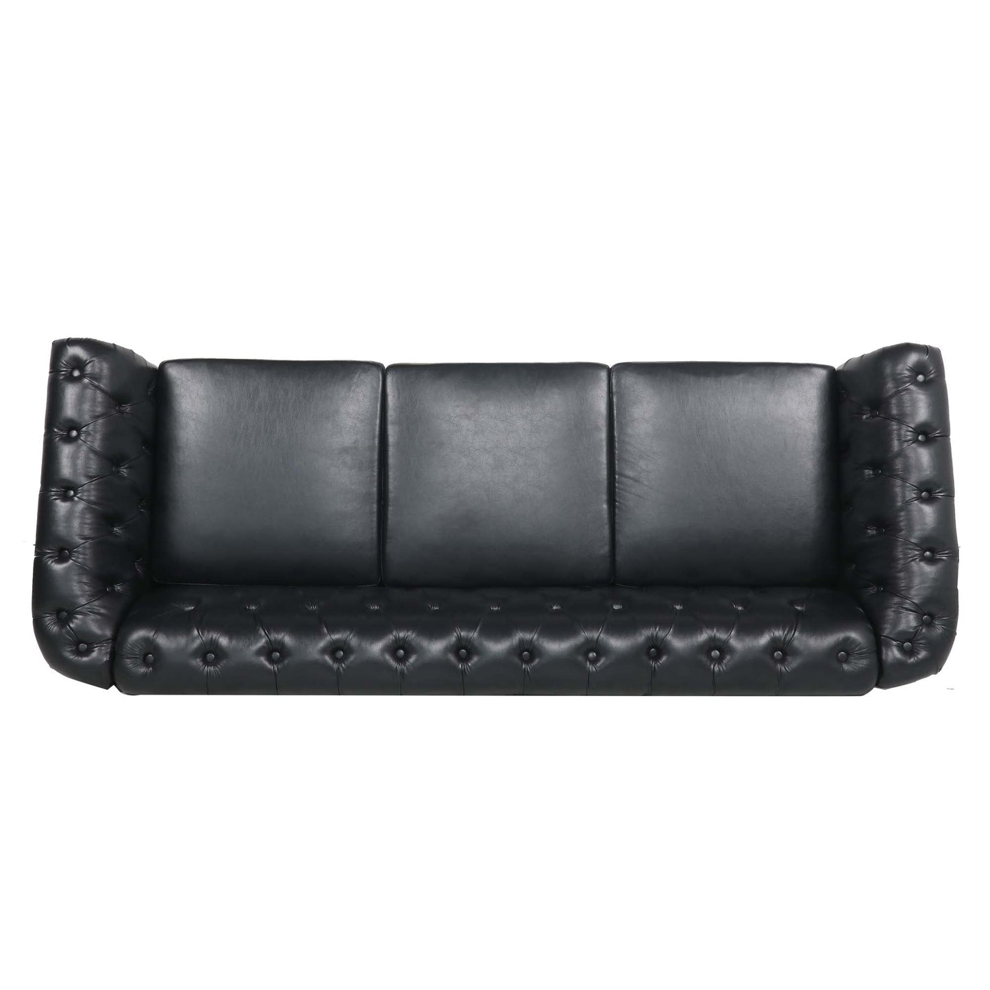 Divano Chesterfield a tre posti con braccioli arrotolati in similpelle