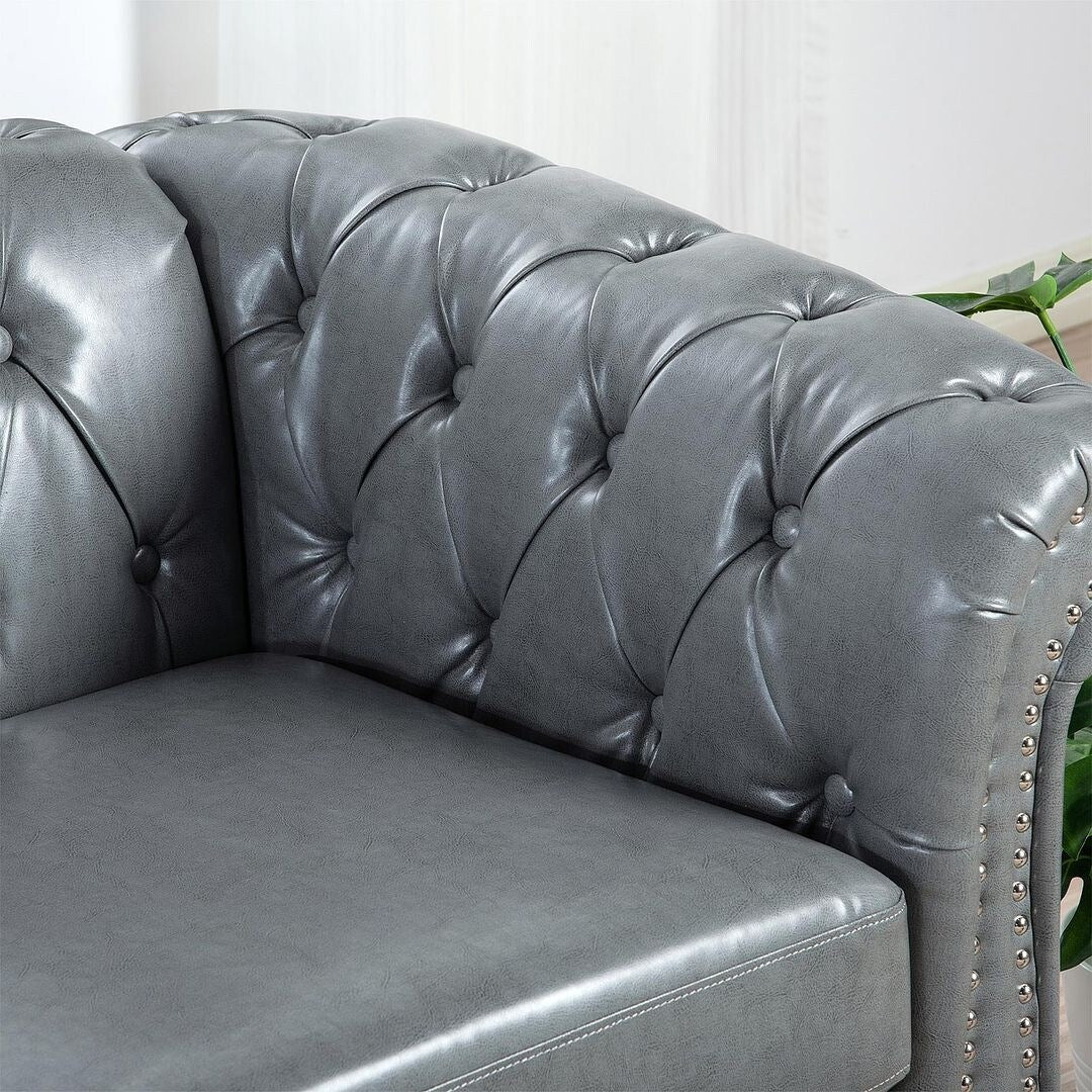 Divano Chesterfield in similpelle trapuntato da 84,65 pollici con braccioli arrotolati