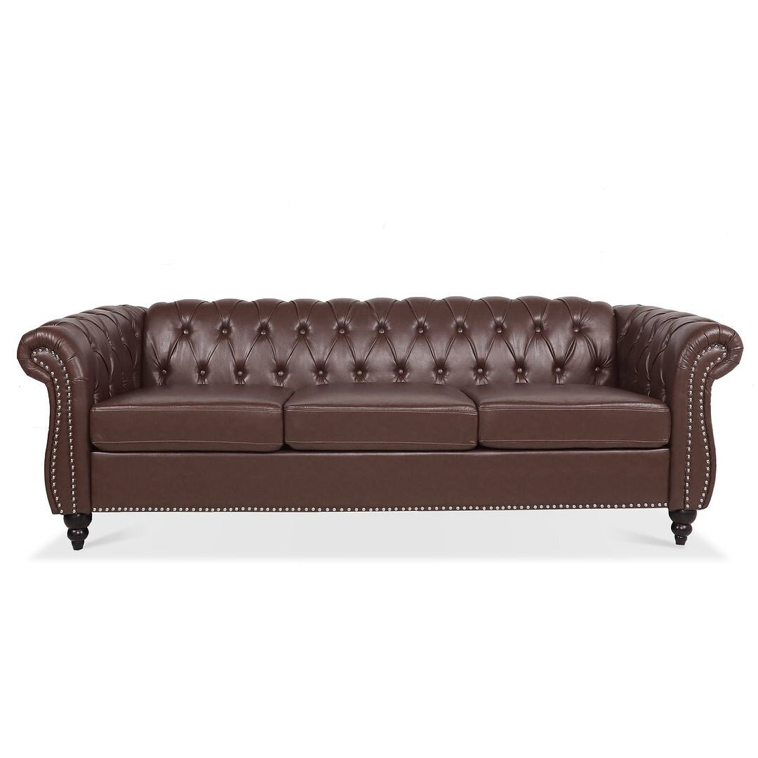 Divano Chesterfield in similpelle trapuntato da 84,65 pollici con braccioli arrotolati