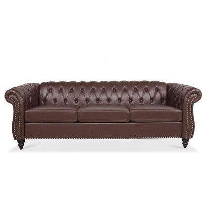 Divano Chesterfield in similpelle trapuntato da 84,65 pollici con braccioli arrotolati