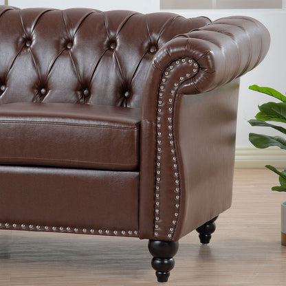 Divano Chesterfield in similpelle trapuntato da 84,65 pollici con braccioli arrotolati