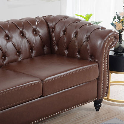 Divano Chesterfield in similpelle trapuntato da 84,65 pollici con braccioli arrotolati