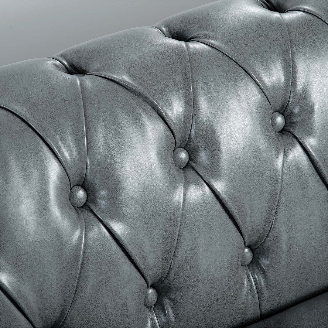 Divano Chesterfield in similpelle trapuntato da 84,65 pollici con braccioli arrotolati
