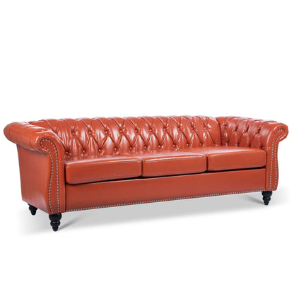 Divano Chesterfield in pelle PU da 84,65 pollici con braccioli arrotolati (3 posti)