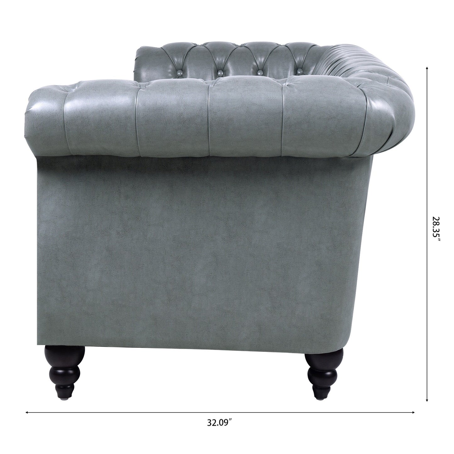 Divano Chesterfield in pelle PU da 84,65 pollici con braccioli arrotolati (3 posti)