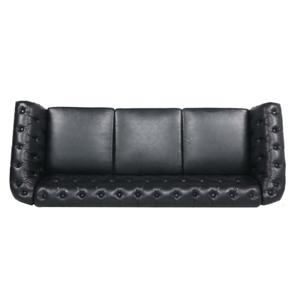 Divano Chesterfield in pelle PU da 84,65 pollici con braccioli arrotolati (3 posti)