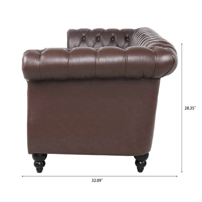 Divano Chesterfield in pelle PU da 84,65 pollici con braccioli arrotolati (3 posti)