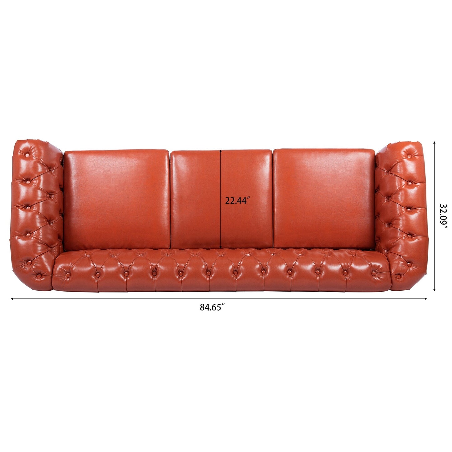 Divano Chesterfield in pelle PU da 84,65 pollici con braccioli arrotolati (3 posti)