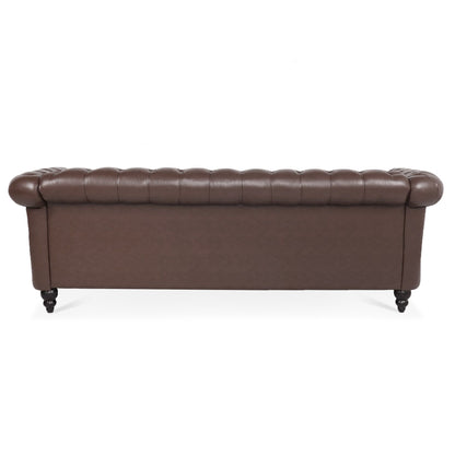 Divano Chesterfield in pelle PU da 84,65 pollici con braccioli arrotolati (3 posti)