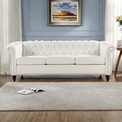 Divano Chesterfield in pelle PU da 84,65 pollici con braccioli arrotolati (3 posti)