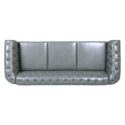 Divano Chesterfield in pelle PU da 84,65 pollici con braccioli arrotolati (3 posti)
