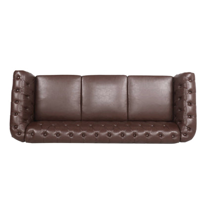 Divano Chesterfield in pelle PU da 84,65 pollici con braccioli arrotolati (3 posti)