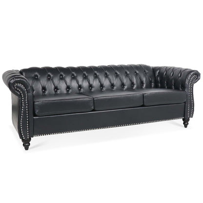 Divano Chesterfield in pelle PU da 84,65 pollici con braccioli arrotolati (3 posti)