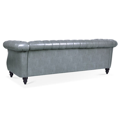Divano Chesterfield in pelle PU da 84,65 pollici con braccioli arrotolati (3 posti)