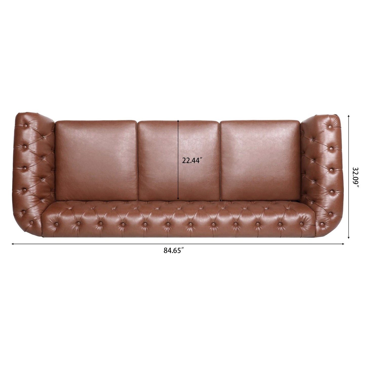 Divano Chesterfield in pelle PU da 84,65 pollici con braccioli arrotolati (3 posti)