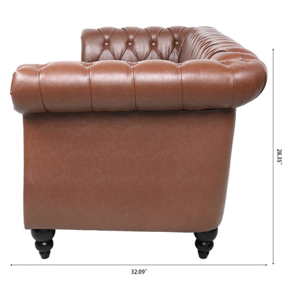 Divano Chesterfield in pelle PU da 84,65 pollici con braccioli arrotolati (3 posti)