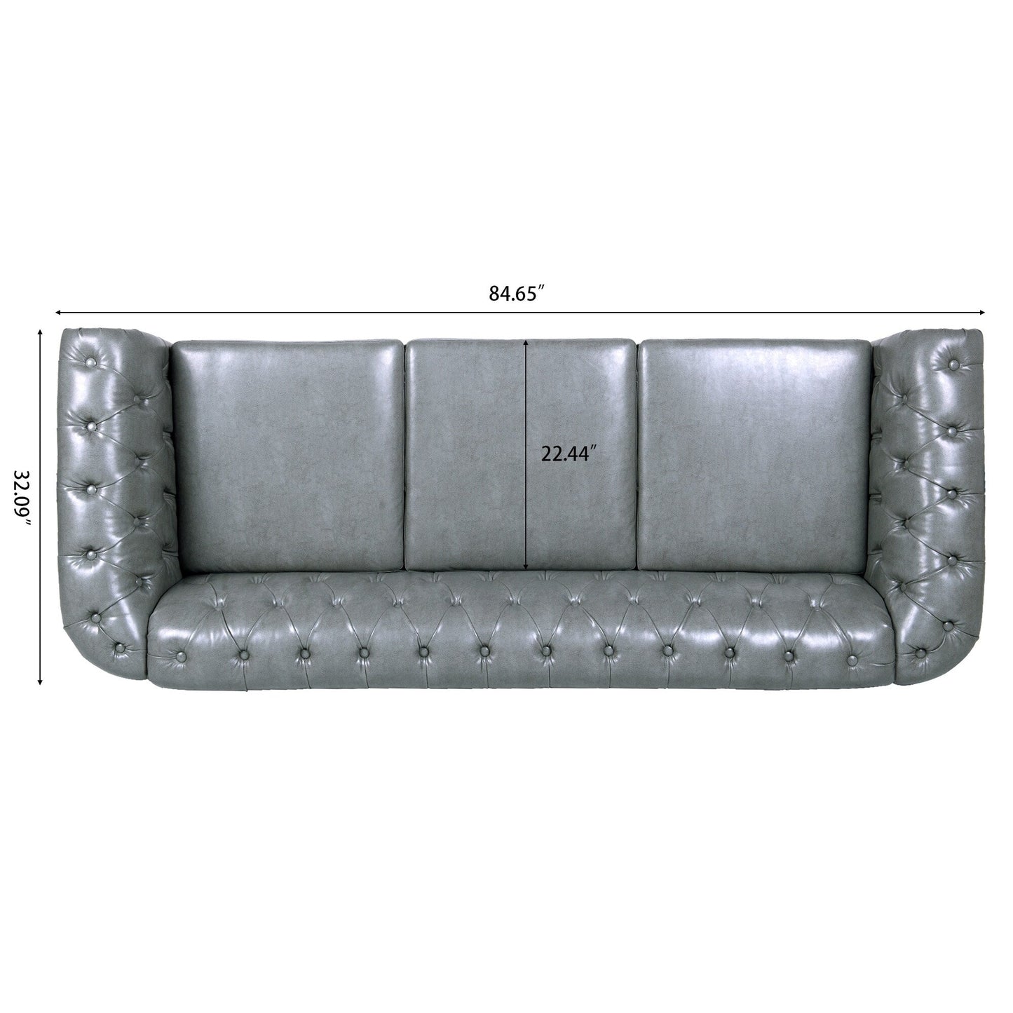 Divano Chesterfield in pelle PU da 84,65 pollici con braccioli arrotolati (3 posti)