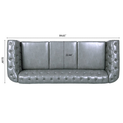 Divano Chesterfield in pelle PU da 84,65 pollici con braccioli arrotolati (3 posti)