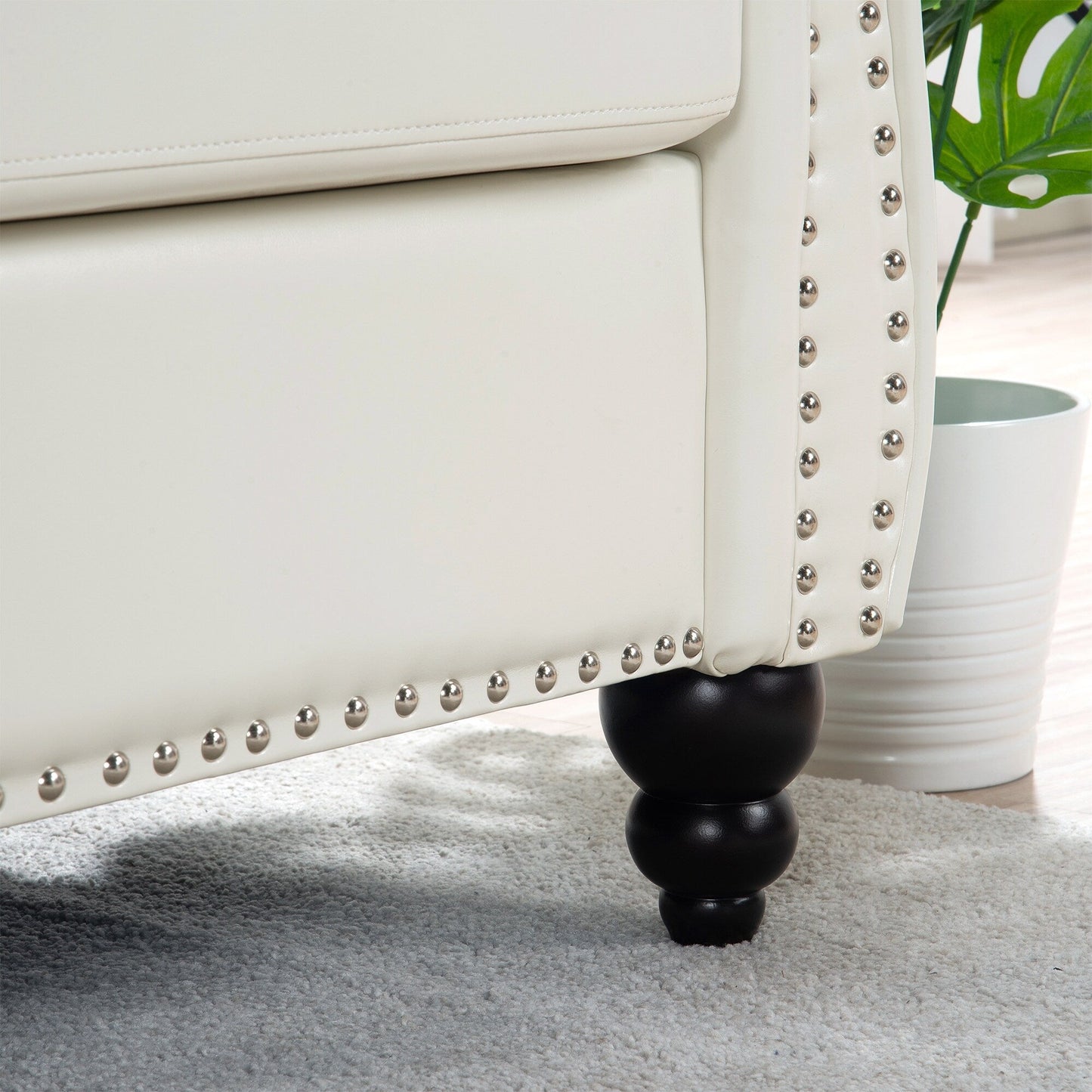 Divano Chesterfield in pelle PU da 84,65 pollici con braccioli arrotolati (3 posti)