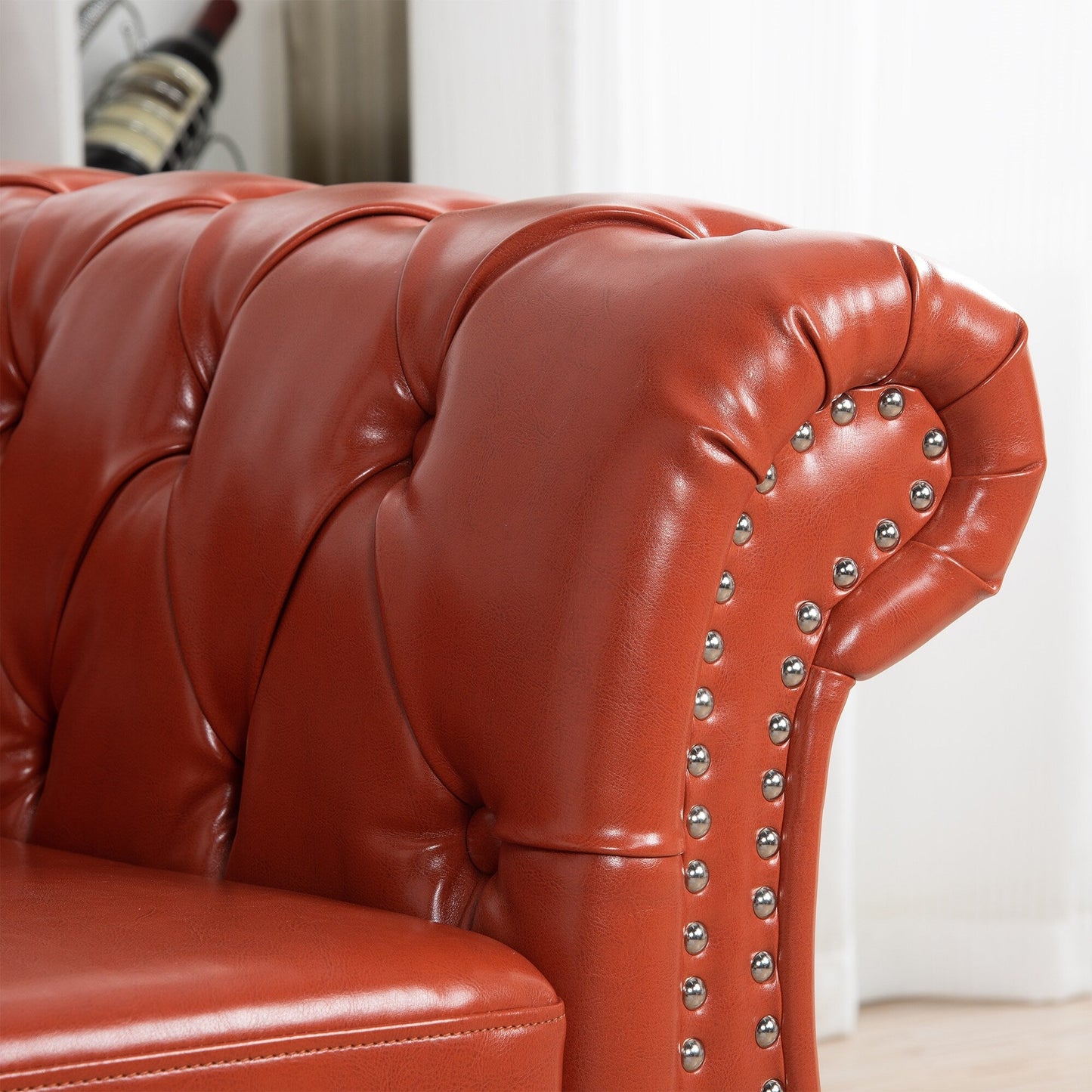 Divano Chesterfield in pelle PU da 84,65 pollici con braccioli arrotolati (3 posti)