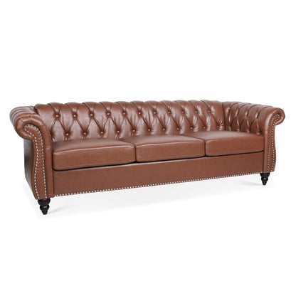 Divano Chesterfield in pelle PU da 84,65 pollici con braccioli arrotolati (3 posti)