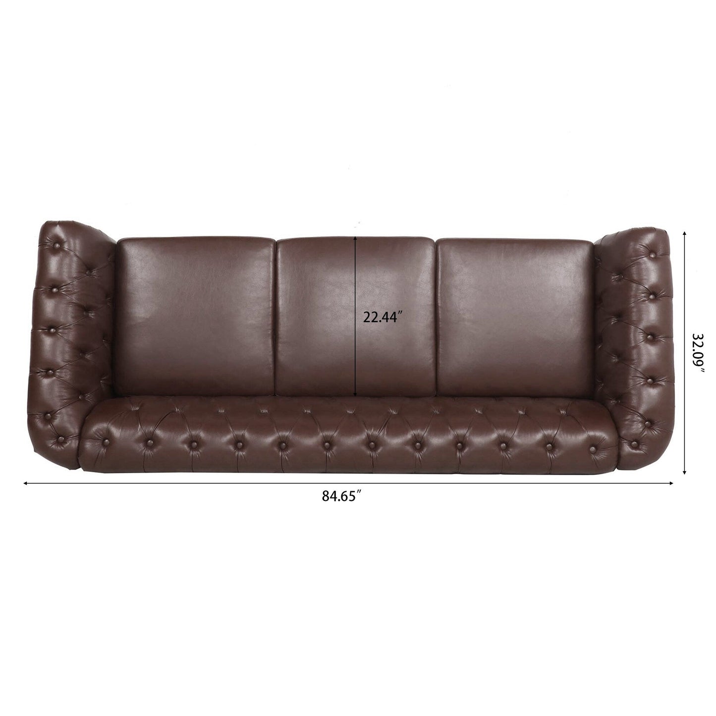 Divano Chesterfield in pelle PU da 84,65 pollici con braccioli arrotolati (3 posti)