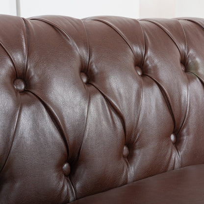Divano Chesterfield in pelle PU da 84,65 pollici con braccioli arrotolati (3 posti)
