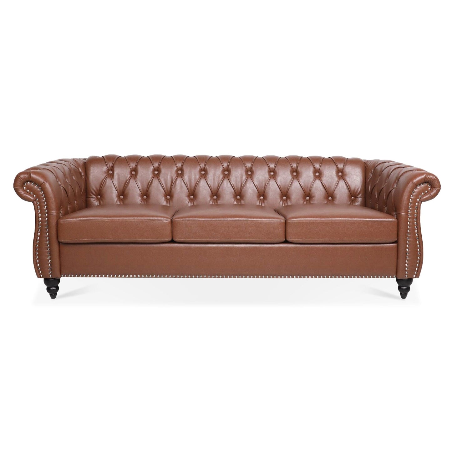 Divano Chesterfield in pelle PU da 84,65 pollici con braccioli arrotolati (3 posti)