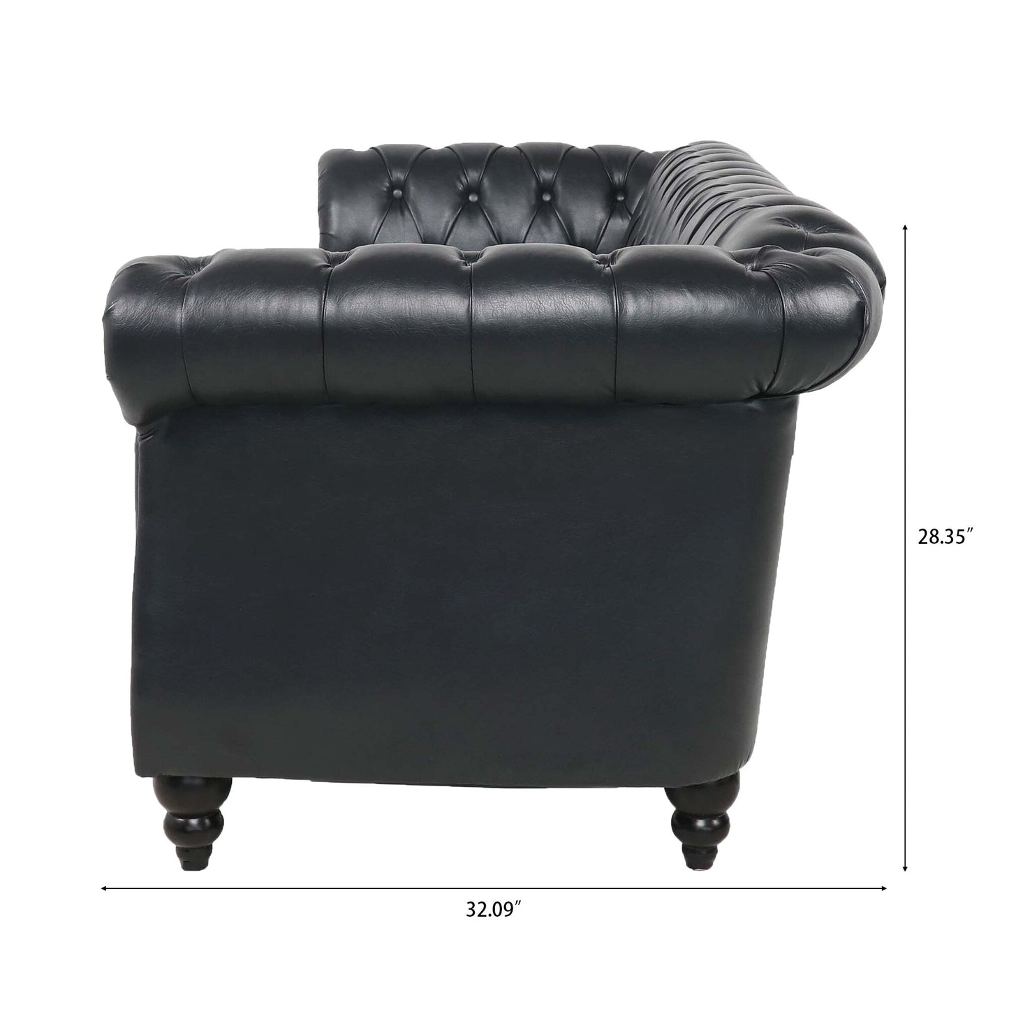 Divano Chesterfield in pelle PU da 84,65 pollici con braccioli arrotolati (3 posti)