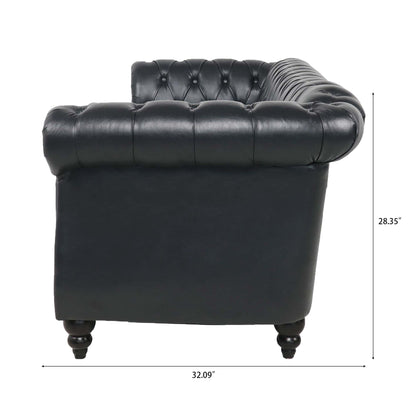 Divano Chesterfield in pelle PU da 84,65 pollici con braccioli arrotolati (3 posti)