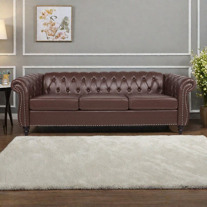 Divano Chesterfield in pelle PU da 84,65 pollici con braccioli arrotolati (3 posti)