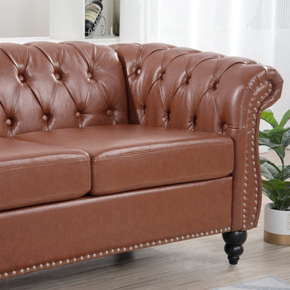 Divano Chesterfield in pelle PU da 84,65 pollici con braccioli arrotolati (3 posti)