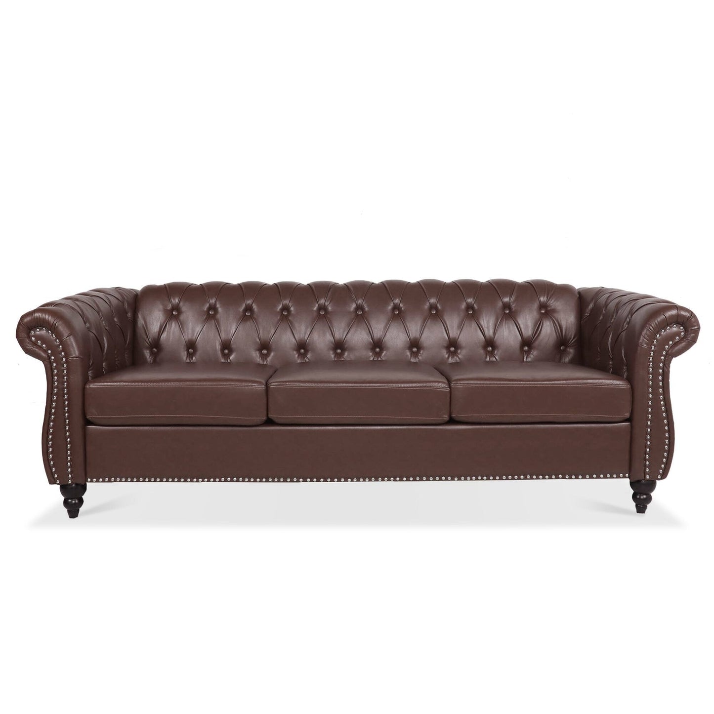 Divano Chesterfield in pelle PU da 84,65 pollici con braccioli arrotolati (3 posti)