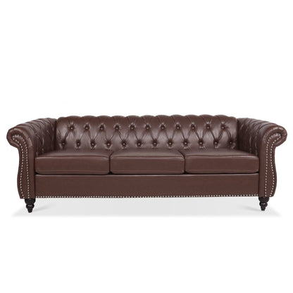 Divano Chesterfield in pelle PU da 84,65 pollici con braccioli arrotolati (3 posti)