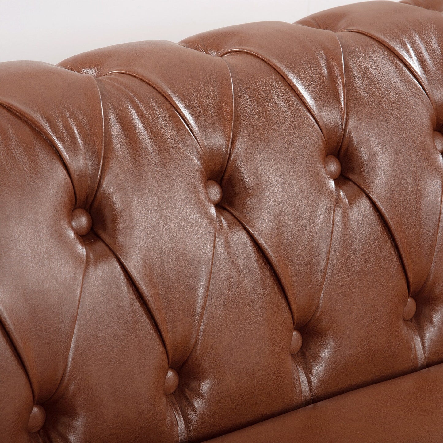 Divano Chesterfield in pelle PU da 84,65 pollici con braccioli arrotolati (3 posti)