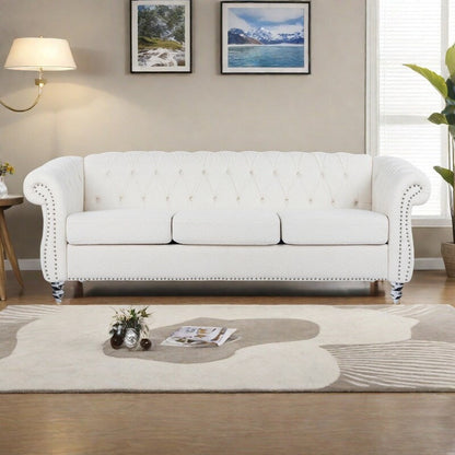 Divano Chesterfield in poliestere con braccioli arrotolati (3 posti) 84,65