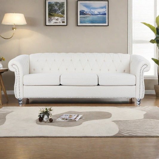 Divano Chesterfield in poliestere con braccioli arrotolati (3 posti) 84,65