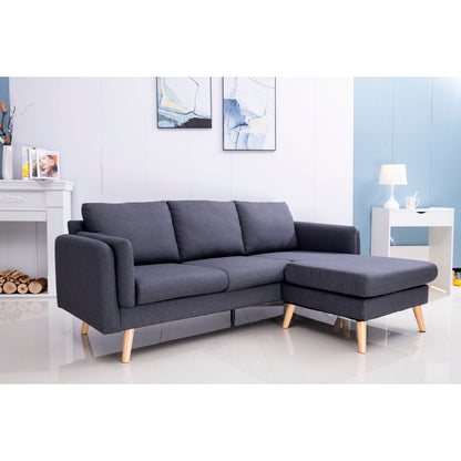 Divano a 3 posti a L in lino da 84,6'' con chaise longue reversibile, cuscini a molle indipendenti, struttura in legno massello, doppi braccioli