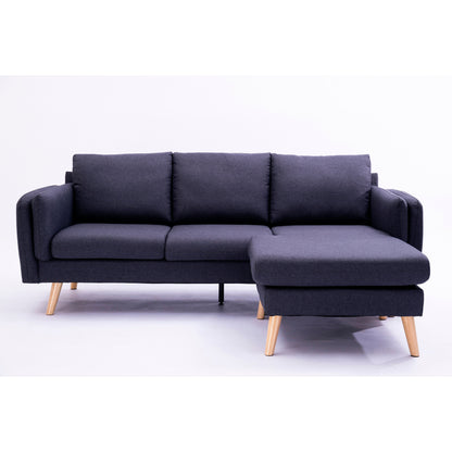 Divano a 3 posti a L in lino da 84,6'' con chaise longue reversibile, cuscini a molle indipendenti, struttura in legno massello, doppi braccioli