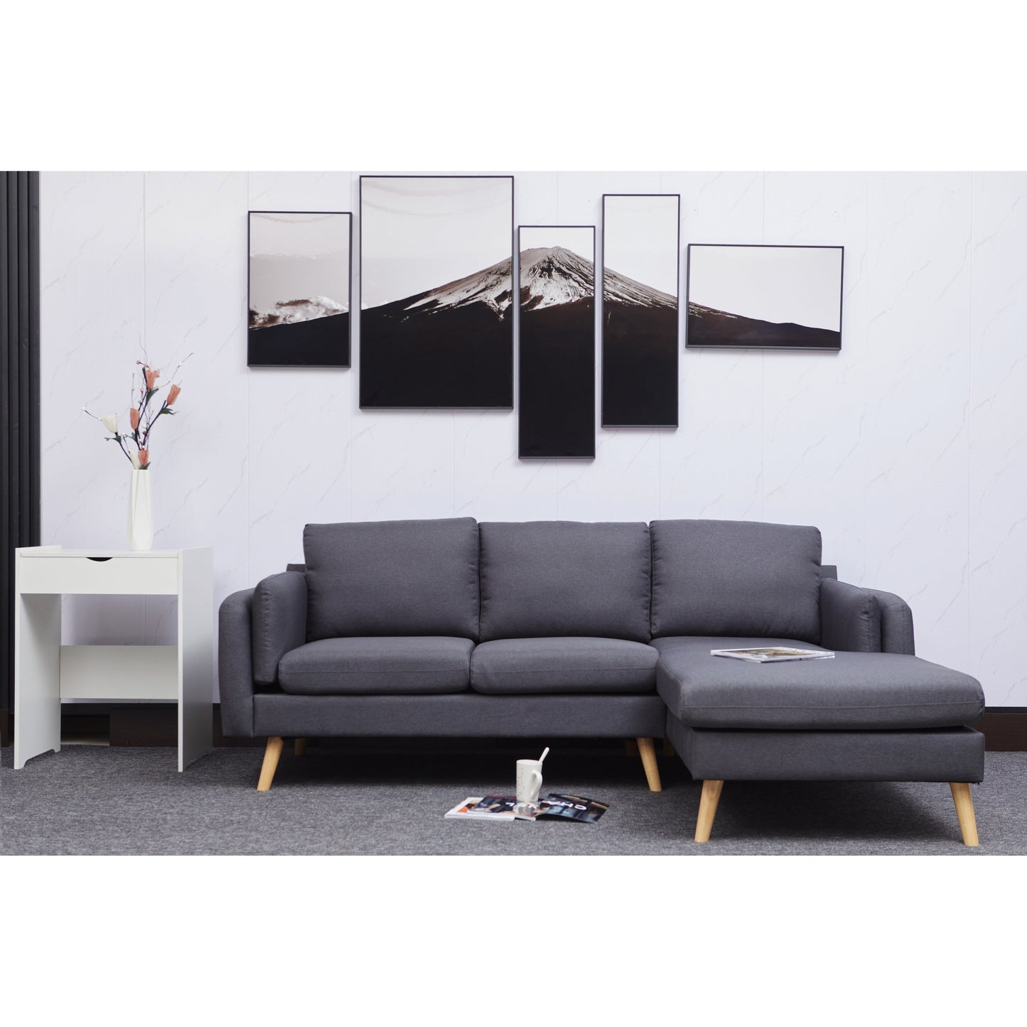 Divano a L in lino da 84,6'' con chaise longue reversibile