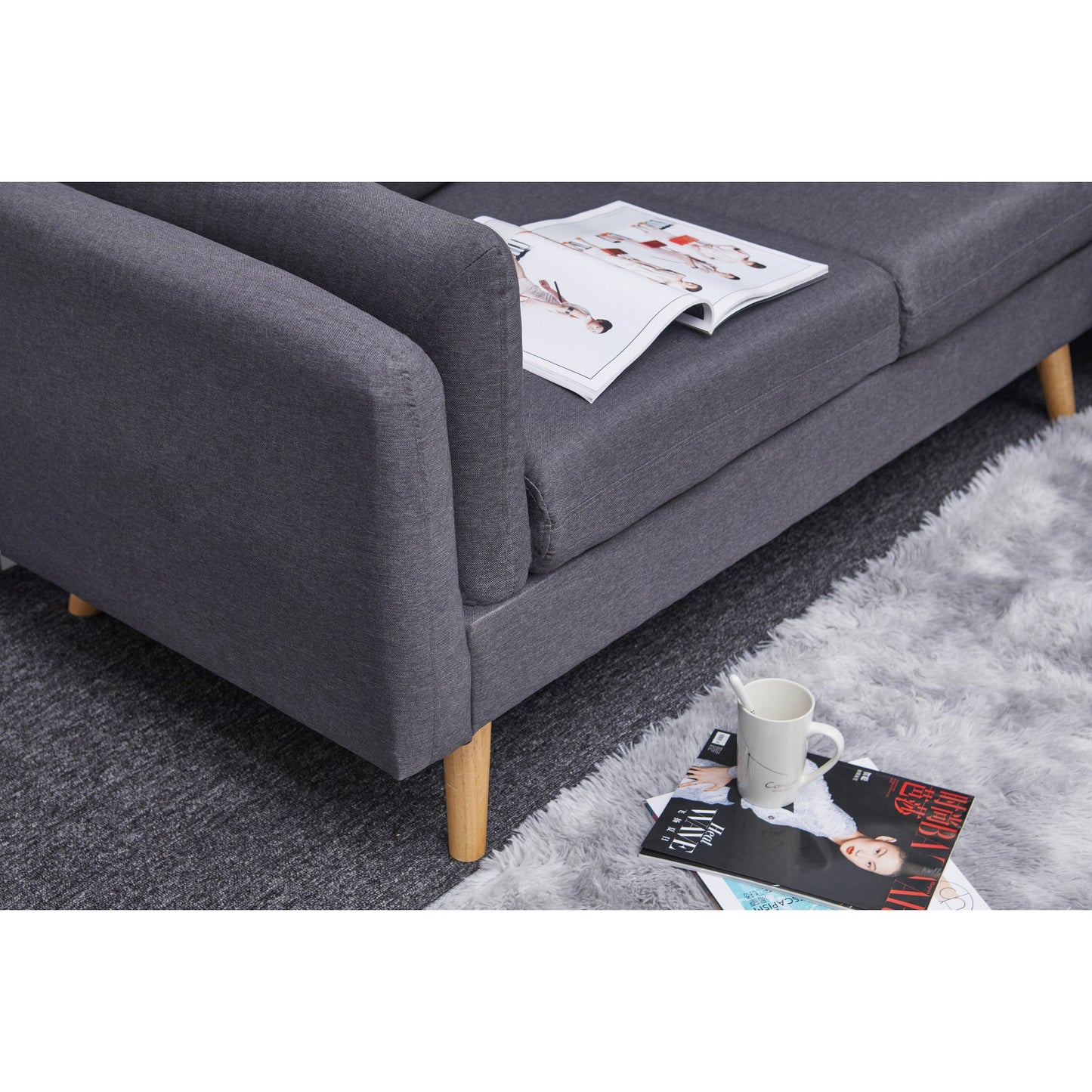 Divano a L in lino da 84,6'' con chaise longue reversibile