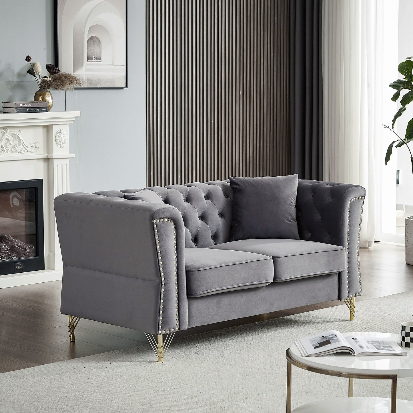 Divano 81.8 in velluto a 3 posti con divano capitonné e piedino in metallo per soggiorno