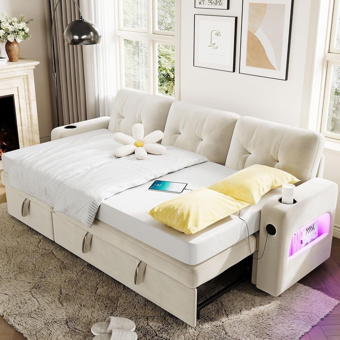 Divano letto 84 posti, divano componibile modulare con contenitore reversibile