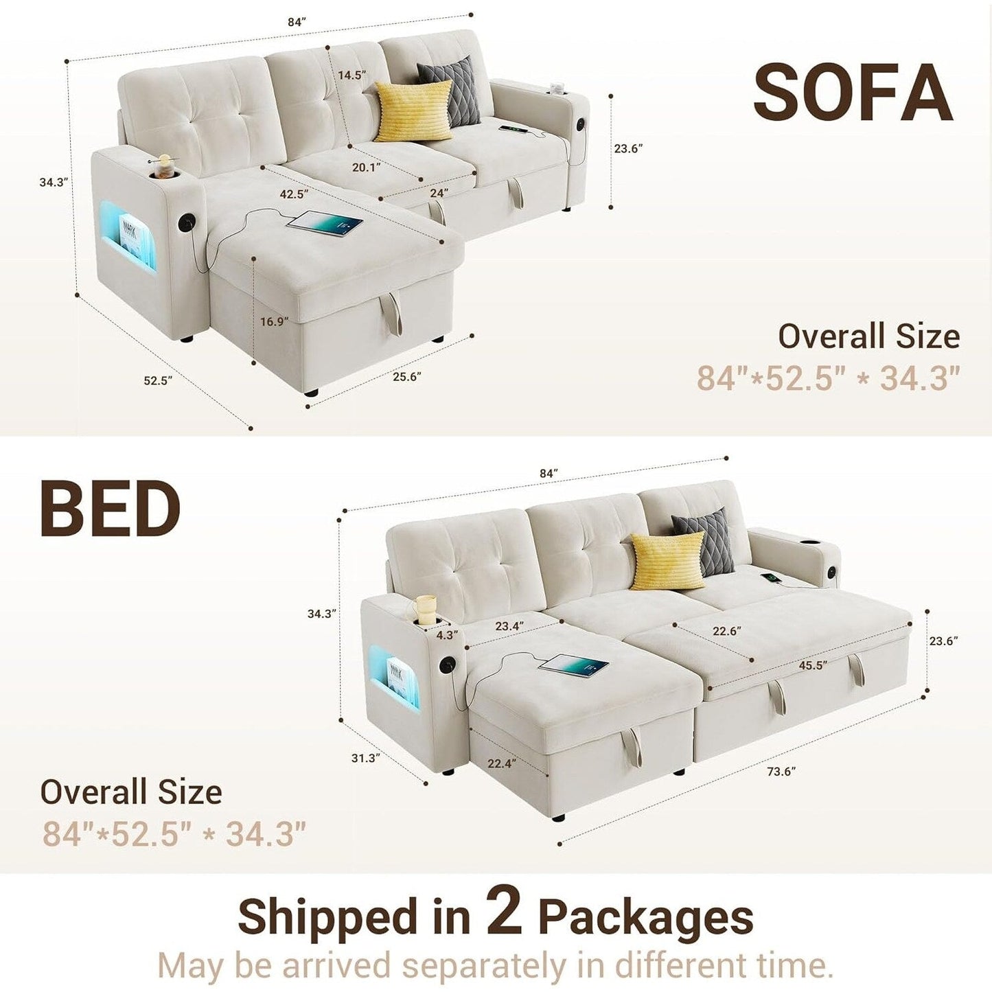 Divano letto 84 posti, divano componibile modulare con contenitore reversibile