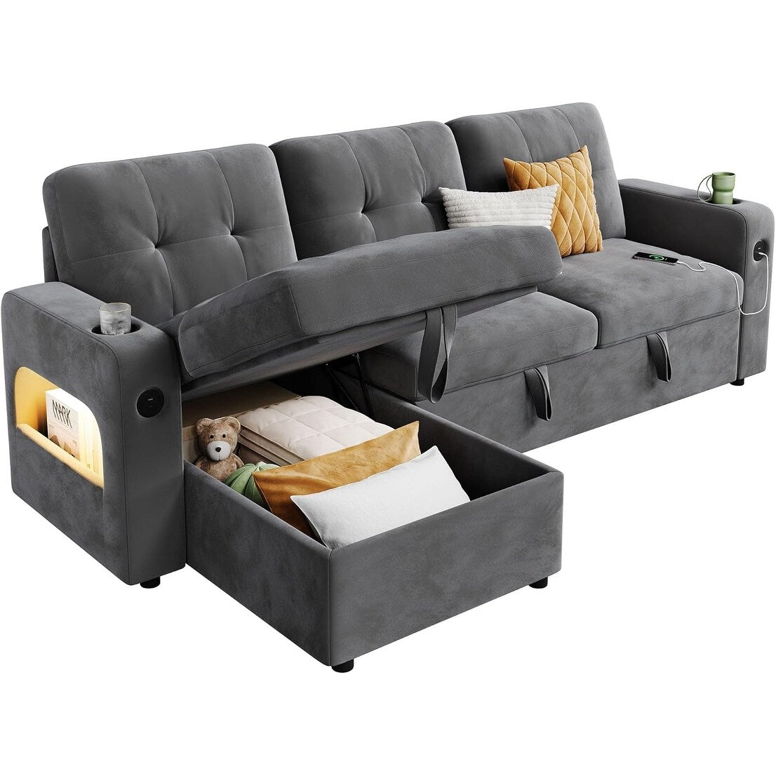 Divano letto 84 posti, divano componibile modulare con contenitore reversibile