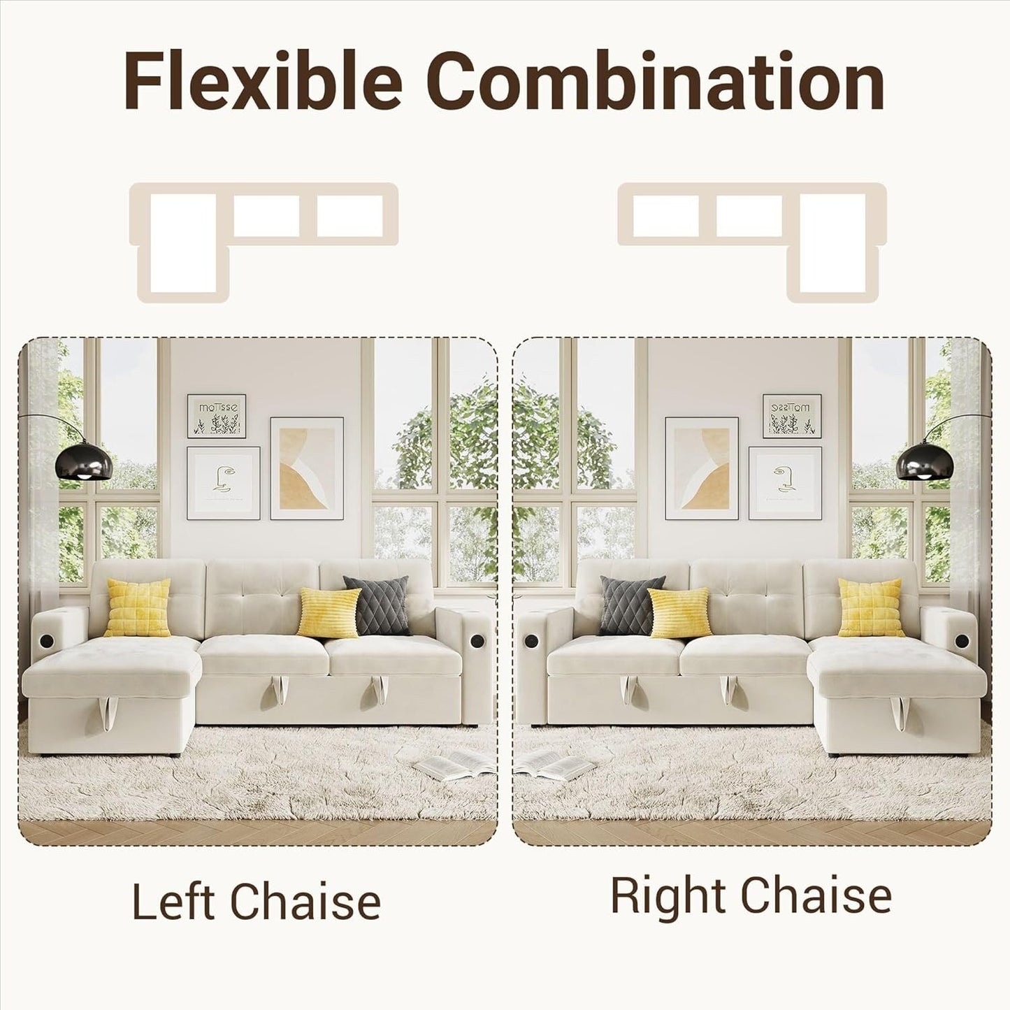 Divano letto 84 posti, divano componibile modulare con contenitore reversibile