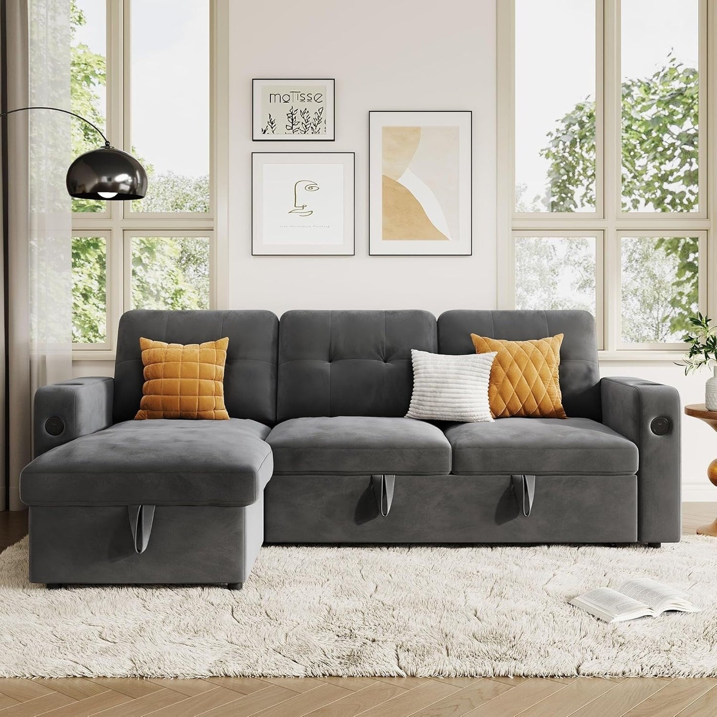 Divano letto 84 posti, divano componibile modulare con contenitore reversibile