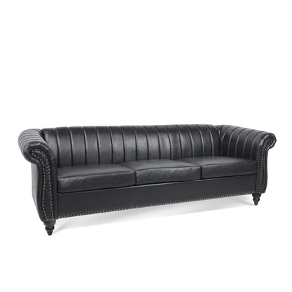 Divano Chesterfield a tre posti con braccioli arrotolati in PU da 84''